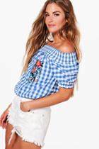 Boohoo Avery Embroidered Gingham Gypsy Top Multi