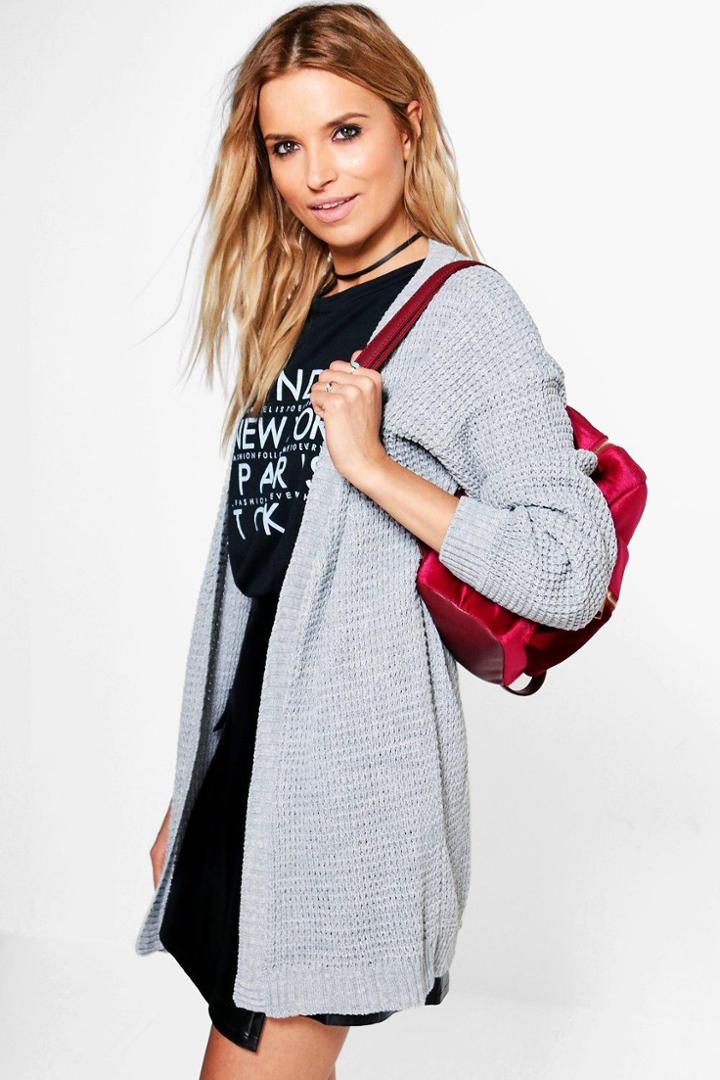 Boohoo Amelia Edge To Edge Waffle Cardigan Grey