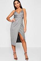 Boohoo Strappy Metallic Wrap Midi Dress