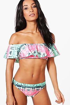 Boohoo Perth Snake Bardot Frill Bikini