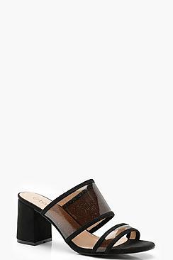 Boohoo Clear Panel Peeptoe Block Heel Mules