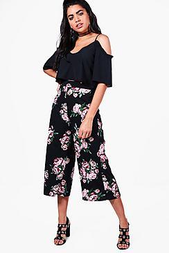 Boohoo Rosa Dark Floral Woven Wide Leg Culottes