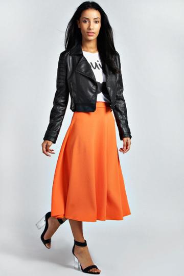 Boohoo Arianna Plain Full Circle Midi Skirt - Orange