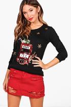 Boohoo Melissa London Bus Sequin Christmas Jumper