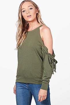 Boohoo Hollie Cold Shoulder Ruffle Sweat