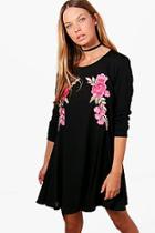 Boohoo Ellie Embroidered Knit Swing Dress
