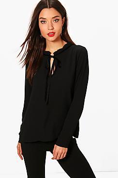 Boohoo Alexis Tie Neck Chiffon Blouse