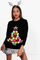Boohoo Jennie Pom Pom Christmas Tree Jumper