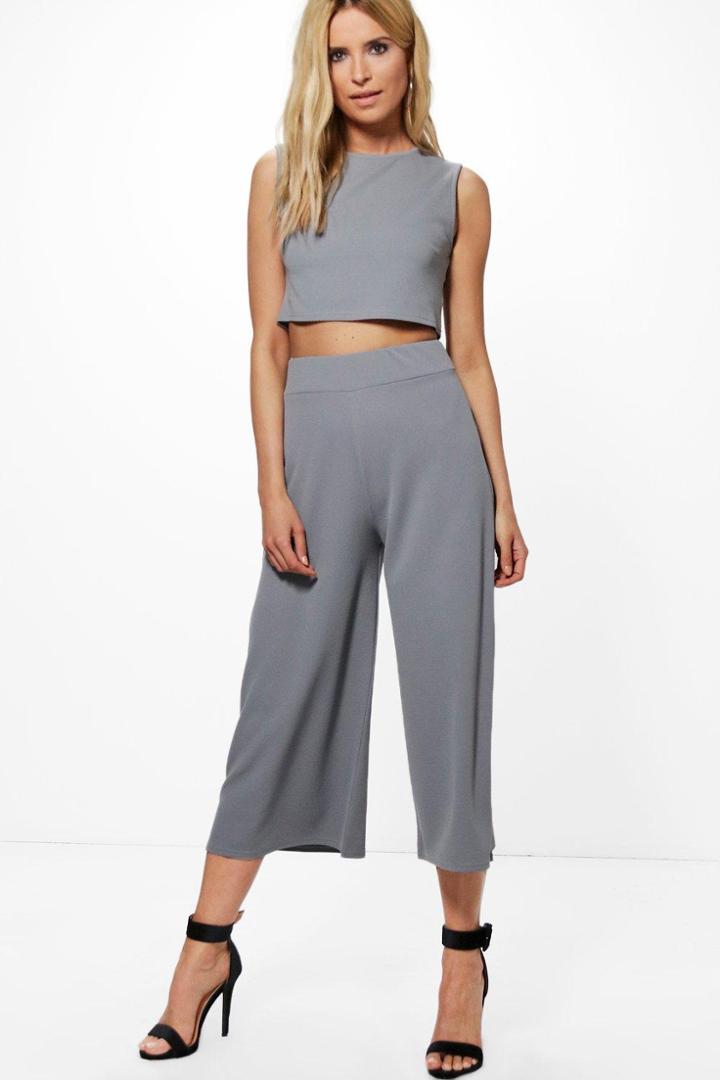 Boohoo Sally Boxy Crop Top & Culotte Co-ord Silver