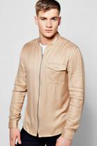 Boohoo Long Sleeve Bomber Shirt Stone