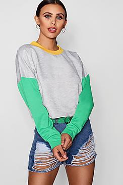 Boohoo Petite Block Crop Sweat