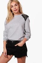 Boohoo Emily Premium Studded Shoulder Sweatshirt Grey