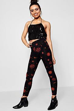 Boohoo Ella Sun & Moon Print Leggings
