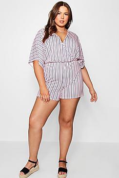 Boohoo Plus Lola Wrap Front Stripe Playsuit