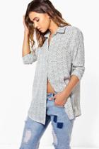 Boohoo Petite Naomie Oversize Sketch Zig Zag Print Shirt White