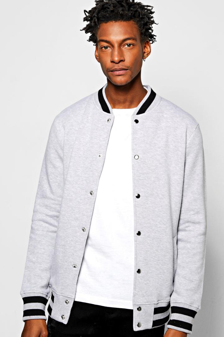 Boohoo Jersey Baseball Jacket Grey