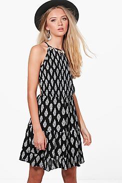 Boohoo Sonia Halterneck Coin Printed Sun Dress
