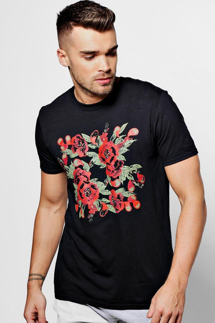 Boohoo Floral Print T Shirt Black