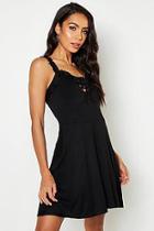 Boohoo Jersey Lace Up Detail Skater Dress