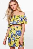 Boohoo Belle Floral Off Shoulder Crop&skirt Co-ord