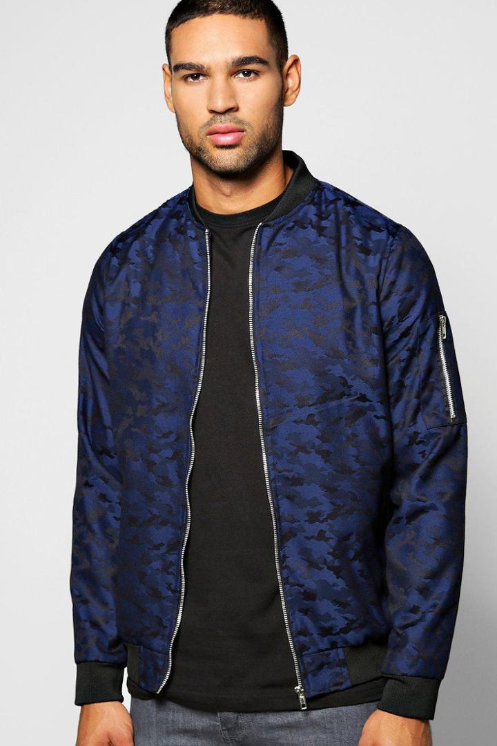 Boohoo Jacquard Camo Bomber Navy