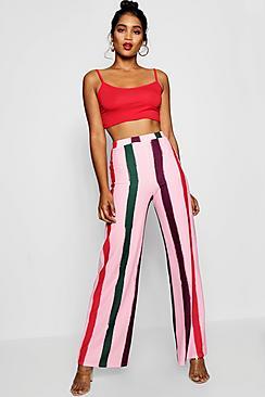Boohoo Hayley Pastel Stripe Crepe Wide Leg Trouser
