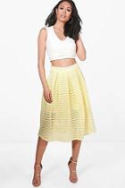 Boohoo Aura Sheer Mesh Stripe Box Pleat Skater Skirt