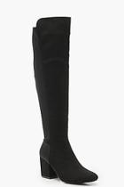 Boohoo Thigh High Stretch Back Block Heel Boots