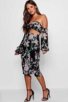 Boohoo Petite Hariet Floral Print Bardot Crop & Skirt Co-ord