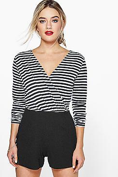 Boohoo Lola Striped Wrap Front Playsuit