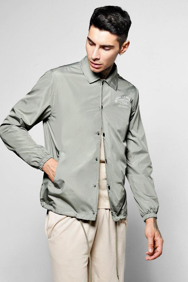 Boohoo Polyester Coach Jacket With City Back Print Sage