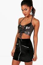 Boohoo Freya Metallic Lace Up Halter Neck Crop
