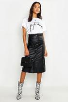 Boohoo Tall Button Front Faux Leather Midi Skirt
