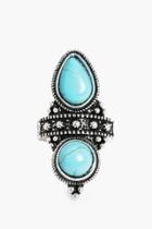 Boohoo Lilly Double Turquoise Stone Boho Ring Silver