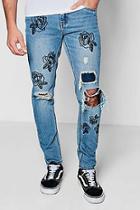 Boohoo Skinny Floral Embroidered Rip & Repair Jeans
