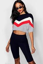 Boohoo Mia Chervon Cropped Tee & Cycle Short Co-ord