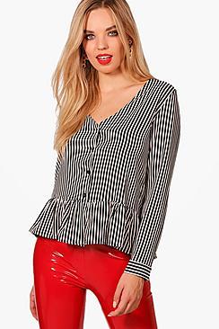 Boohoo Melissa Stripe Frill Hem Blouse
