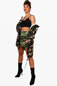 Boohoo Andie Borg Lined Camo Denim Parka