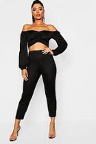 Boohoo Ruched Off The Shoulder Top + Tapered Trouser Co-ord