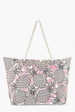 Boohoo Mae Pineapple Print Beach Bag