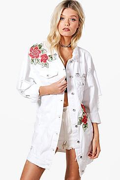Boohoo Leah Embroidered Distressed Jacket