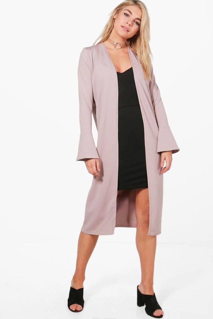 Boohoo Emma Ruffle Sleeve Duster Mauve