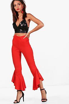 Boohoo Lola Side Split Ruffle Hem Trousers