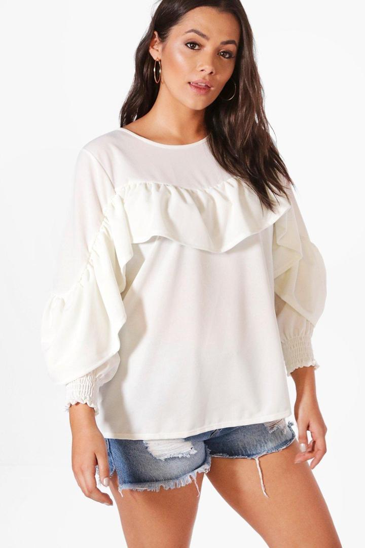 Boohoo Plus Dawn Frill Detail Sweat Top Ivory
