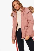 Boohoo Hooded Padded Coat With Faux Fur Trim