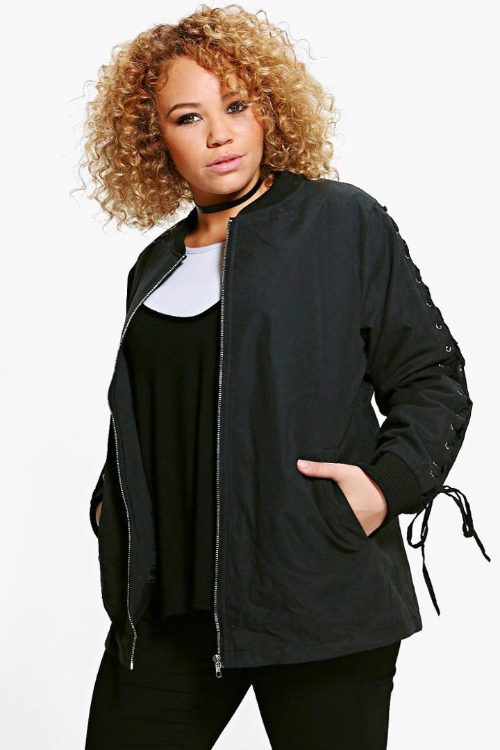 Boohoo Plus Kate Lace Up Detail Bomber Black
