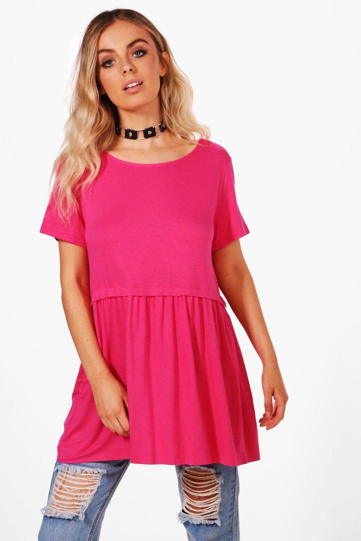 Boohoo Helena Ruffle Hem T-shirt Pink