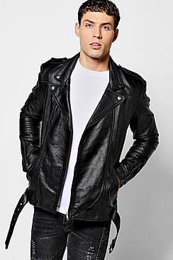 Boohoo Black Real Leather Biker Jacket