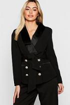 Boohoo Petite Double Breasted Military Button Blazer