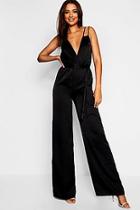 Boohoo Tall Strap Detail Satin Jumpsuit